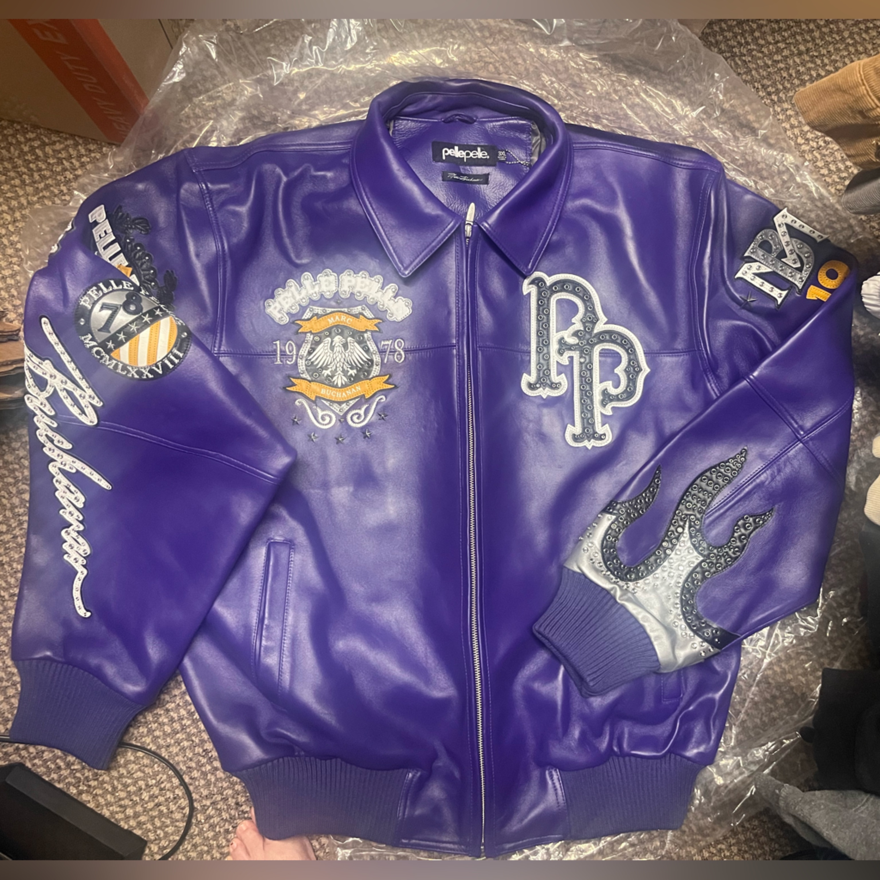 Pelle Pelle World Famous Purple Men Leather Jacket 3xl